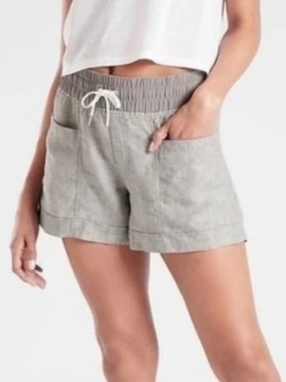 Athleta Cabo Linen Drawstring Shorts - Gray Size 6
